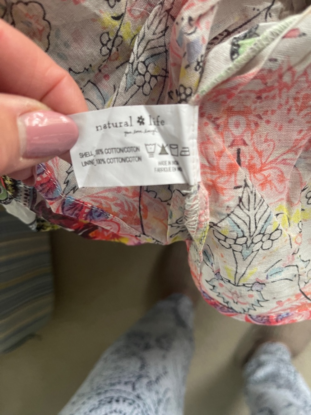 NATURAL LIFE Pastel Floral Beaded Trim Top - Pink Green Yellow Blue - Picture 6 of 6